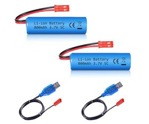 URGENEX Lot de 2 batteries Li-ion 3,7 V 800 mAh avec chargeurs USB JST RC - Batterie rechargeable 1S compatible avec les camions de construction Huina RC