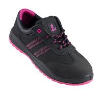 Urgent 214 S1 Chaussures de travail professionnelles pour femme avec embout en métal et cuir nubuck à lacets antidérapants SRA PU/PU respirant EN20345 Noir/rose - Noir - Noir , 39 EU