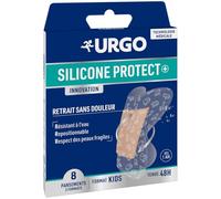 URGO - Pansements SILICONE PROTECT+ KIDS - 8 pansements ultra-discrets - Résistant à l'eau - Repositionnable