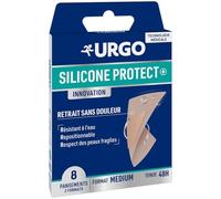 URGO - Pansements SILICONE PROTECT+ MEDIUM - 8 pansements ultra-discrets - Résistant à l'eau - Repositionnable