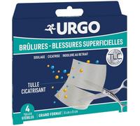 Urgo Tulles Brûlures Blessures superficielles 8x8cm x4 | Soulage et cicatrise la plaie Retrait sans douleur Technologie brevetée