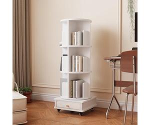 Urhause Bibliothèque Pivotante à 3 étagères, Étagère sur roulettes, Organisateur de Livres, étagère d'angle en Bois avec Un tiroir, idéale pour Le Bureau, la Chambre ou Le Salon
