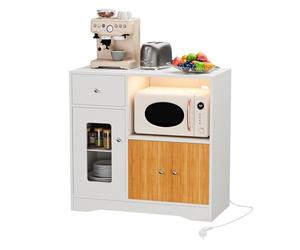 Urhause Buffet de Cuisine avec Station de Charge 2AC/2USB, Armoire de Rangement en Bois, Un tiroir, Deux Portes, étagère pour Micro-Ondes, éclairage intégré Prise européenne
