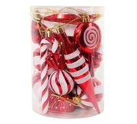 urhep Lot de 14 boules de Noël rouges en sucre d'orge à suspendre pour sapin de Noël, Nouvel An, décorations d'intérieur 2024