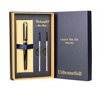 Urhomefull Superbe stylo roller de luxe avec bordure or 24 carats, pointe Suisse et recharges d'encre noire, coffret cadeau parfait pour homme et femme, noir brillant