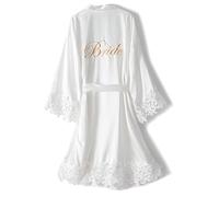 UrHot Peignoir kimono en satin doux avec bordure en dentelle pour femme, Blanc, taille unique