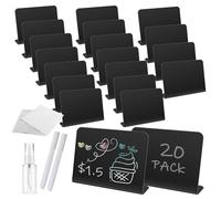 URHRHU 20pcs Mini Tableau Noir Ardoise Marque Place Étiquettes Prix Ardoise en Plastique Mini Panneau d'Affichage Effacable avec 2 Stylo Craie Petite Ardoise de Table pour Buffet Mariage Restaurant