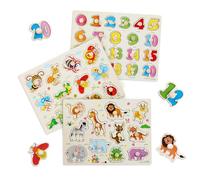 URHRHU 3 Pièces Puzzle en Bois à Boutons Puzzle Enfant 1 2 3 Ans Animaux Insectes Chiffres Jouet Montessori Puzzle en Bois Bébé Jouets d'Éveil Jeuets Educatifs Cadeau pour Garçons Filles Anniversaire