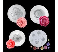 URHRHU 4 PCS Moul Silicone Fleurs 3D Bougie & Savon Mold, Rose Fleur Silicone Mold for Candles, Desserts, Ice Cubes