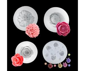 URHRHU 4 PCS Moul Silicone Fleurs 3D Bougie & Savon Mold, Rose Fleur Silicone Mold for Candles, Desserts, Ice Cubes