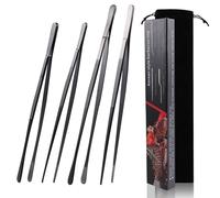 URHRHU 4 Pièces Pincettes de Cuisine en Acier Inoxydable 30.5cm et 25.5cm Pince Cuisine Inox Professionnels avec Pointes Dentelées de Précision pour Griller et Cuire (Noir)