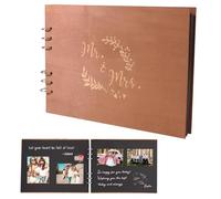 URHRHU Livre d'Or Mariage en Bois Mr&Mrs Album 30x22cm 50 Feuilles 100 Pages Livre d'or Kraft Noir Livre de Signature d'Invité Livre de Souvenirs pour Mariage Fête de Fiançailles Anniversaire