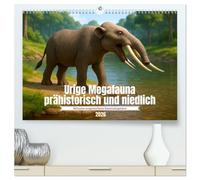 Urige Megafauna prähistorisch und niedlich (hochwertiger Premium Wandkalender 2026 DIN A2 quer), Kunstdruck in Hochglanz: Die faszinierenden ausgestorbenen Riesensäugetiere mal fröhlich wiederbelebt