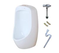 Urinal Homme Anti Éclaboussures, Urine Murale en Céramique, Chasse D'eau Manuelle, Incluant Robinet Poussoir et Accessoires D'installation, Évacuation Murale, pour La Maison, L'hôtel, Le Bar