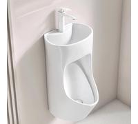 Urinal Homme en Céramique, Urinoir Extérieur Anti Éclaboussures, avec Lavabo et Robinet, Incluant Tuyauterie et Accessoires D'installation, pour Maison, Dortoir Ou Abri de Jardin