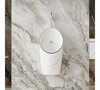 Urinal homme mural en céramique à motif marbré avec chasse d’eau automatique, urinal adulte anti-débordement et anti-odeur, adapté pour salle de bain(Stone+Black,Surface-Mounted Sensor)