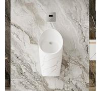 Urinal homme mural en céramique à motif marbré avec chasse d’eau automatique, urinal adulte anti-débordement et anti-odeur, adapté pour salle de bain(Stone,Concealed Sensor)