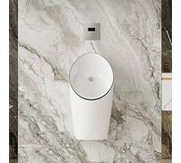 Urinal homme mural en céramique à motif marbré avec chasse d’eau automatique, urinal adulte anti-débordement et anti-odeur, adapté pour salle de bain(White+Black,Concealed Sensor)