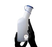Urinal pour homme, carré, couleur laiteuse avec bouchon bleu - collecteur d'urine pratique pour les déplacements