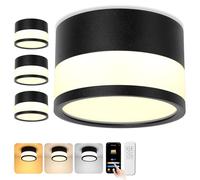 URing 4x LED Spots de plafond, Dimmable, plafonnier spot IP65 avec télécommande APP, Spot plafonnier 12W Noir 2700K-6500K Spots en saillie plat Aluminium 230V Rond Plafonnier salle de bain, Ø10 cm