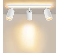 URing Plafonnier LED 3 Spot, Spots de plafond Plafonnier Pivotants & Orientables, Éclairage LED luminaire avec lueur inférieure 10W+ 3x 5W GU10 2300LM, Blanc Chaud 3000K pour Cuisine Salon, Blanc mat
