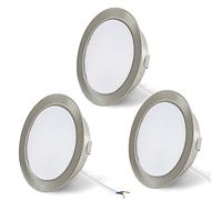 URing Set de 3 luminaires pour meuble 12V 3,5W, spot encastrable pour meuble plat G4 LED, 3000K blanc chaud, Nickel Brossé, Intensité variable, Alternative aux ampoules halogènes