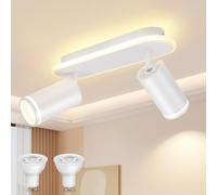 URing Spot Plafond GU10, Plafonnier 2 Spots Blanc, Plafonnier Spot Orientable, comprend 2x 5W Ampoules GU10, Moderne Applique Plafond Interieur LED pour Cuisine, Salon, Blanc Chaud 3000K