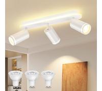 URing Spot Plafond GU10, Plafonnier 3 Spots Blanc, Plafonnier Spot Orientable, comprend 3x 5W Ampoules GU10, Moderne Applique Plafond Interieur LED pour Cuisine, Salon, Blanc Chaud 3000K