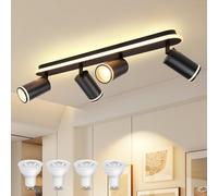 URing Spot Plafond GU10, Plafonnier 4 Spots Noir, Plafonnier Spot Orientable, comprend 4x 5W Ampoules GU10, Moderne Applique Plafond Interieur LED pour Cuisine, Salon, Blanc Chaud 3000K