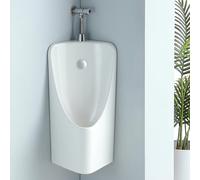Urinoir d'angle mural en céramique avec robinet de chasse d'eau à pression manuelle pour homme, toilettes anti-déversement pour salle de bain, hôtel et zone commerciale, design de rangée de sol blanc