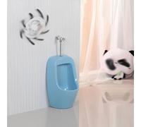 Urinoir For Petit Garçon Avec Robinet De Chasse D'eau À Poussoir,Urinoir En Céramique Sur Pied, Facile À Installer, Anti-odeurs Et Anti-éclaboussures(Blue)