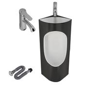Urinoir Homme Mural D'angle, Urinoirs en Céramique pour Hommes avec Lavabo et Robinet, Convient aux Toilettes, aux Hôtels, Salle de Bain et(Black)
