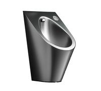 Urinoir Mural Acier Inoxydable 304 pour Hommes, Urinoir Salle de Bain, Chasse d’eau à simple pression, Évacuation U et paroi intérieure incurvée(Black)
