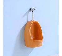 Urinoir mural en céramique avec robinet de chasse d'eau à poussoir, facile à installer, convient aux jardins d'enfants et aux familles.(Orange)