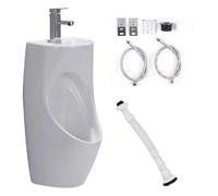 Urinoir mural en céramique pour homme - Urinoir de salle de bain anti-éclaboussures avec lavabo et robinet - Conception peu encombrante pour un usage domestique et commercial