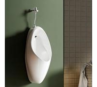 Urinoir Mural en céramique pour Hommes, avec Chasse d'eau Automatique à capteur, Anti-éclaboussures, idéal pour la Maison, Les commerces, Les Toilettes publiques(White,Manual Flushing)