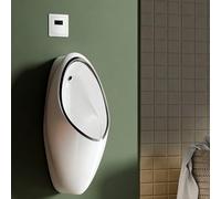 Urinoir Mural en céramique pour Hommes, avec Chasse d'eau Automatique à capteur, Anti-éclaboussures, idéal pour la Maison, Les commerces, Les Toilettes publiques(Black,Concealed sensors)