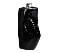 Urinoir mural en céramique, urinoir à chasse d'eau haute efficacité avec lavabo et robinet capteur, urinoirs for hommes anti-déversement Urinoir sanitaire(Svart,Wall Drainage)