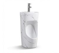 Urinoir Mural pour Homme avec Lavabo et Robinet, Urinoir 2 en 1 en Céramique avec Rebords Hauts Évitant les Projections, Économie d'Eau, Évacuation en Acier Inoxydable pour Maison et Bureau(White B)