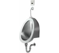 Urinoir mural pour hommes avec chasse d'eau intégrée, cuvette en acier inoxydable 304, robinet de chasse d'eau à capteur, équipement sanitaire pour hommes, urinoir pour toilettes publiques, évacuatio