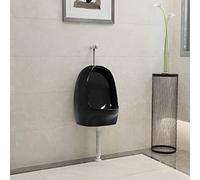 Urinoir Suspendu avec Valve de Chasse d'eau Céramique Noir,Équipements sanitaires,Toilettes & bidets,Urinoirs-143988