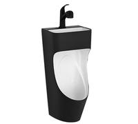 Urinoir Urinoir Homme Mural en Céramique, Salle de Bain Urinoir Commercial Anti Fuite, avec Lavabo et Robinet pour Toilettes, Salles de Bains, Bars(Black)