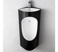 Urinoirs muraux, urinoir mural en céramique, avec lavabo intégré, surface lisse, avec robinet, for utilisation dans les toilettes, hôtels, aéroports(Schwarz)