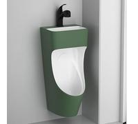 Urinoirs pour Hommes avec Lavabo et Robinet, Urinoirs en Céramique avec Robinet Rétractable, Design 2 en 1 Peu Encombrant, Anti-fuite, pour Usage Domestique et Commercial(Green)