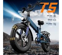 Urlife T5 Electric Mountain Bike With 48V 13Ah 7-Speed Removable Battery 20"*4" Fat Tire Foldable For Easy Storage Blue