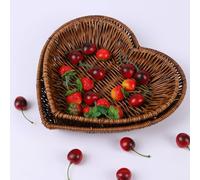 URMAGIC Lot de 2 corbeilles à pain rectangulaires en polyosier tissé, 21 à 24 cm, paniers à fruits en forme de cœur, paniers de service ronds en imitation rotin tissé, supports de service de table