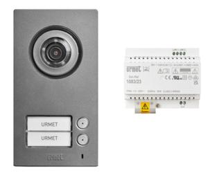 Urmet bifamily video entry kit push-button panel+power supply+distributor - 1784