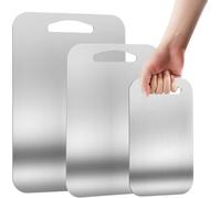 URMONA Lot de 3 Planches à Découper en Inox 304, Double Face, Sans Odeur ni Tache, Bords Lisses, Lavable au Lave-Vaisselle (S+M+L)