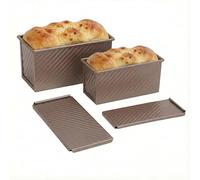 URMONA Set of 2 Pullman Loaf Pans with Lid, Bread Loaf Pan & Cake Pan with Vent Holes, Carbon Steel for Oven and Bread Machine, Ideal for Bread & Cakes (M+L, Rose Gold)