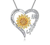 URMWMOO Collier avec pendentif en forme de cœur en argent sterling S925 « You are My Sunshine » - Cadeau d'anniversaire pour femme, Métal, Oxyde de zirconium sous vide